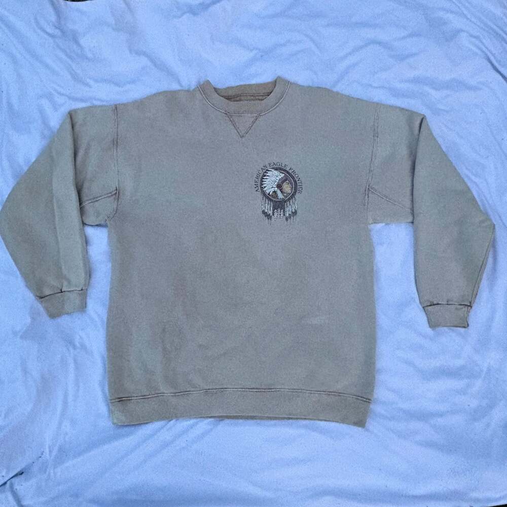 Vintage Galt Sand American Eagle Frontier Map Graphic Crewneck Sweatshirt